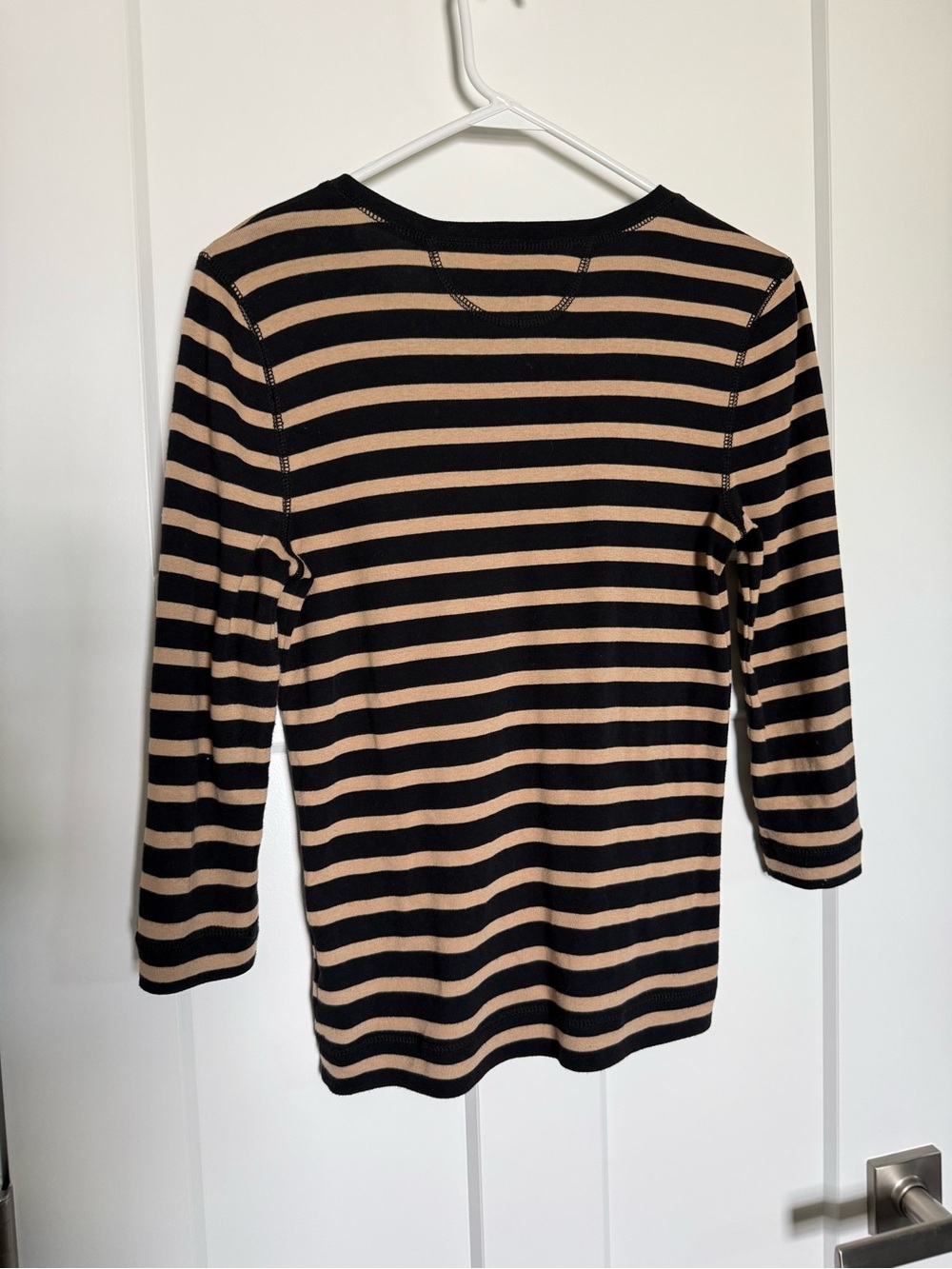 Ralph Lauren Black and Tan Striped Lace-Up 3/4 Sleeve Top Y2K - Picture 2 of 5